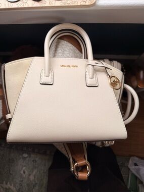 Michael Kors Cream Saffiano Satchel with Gold Hardware